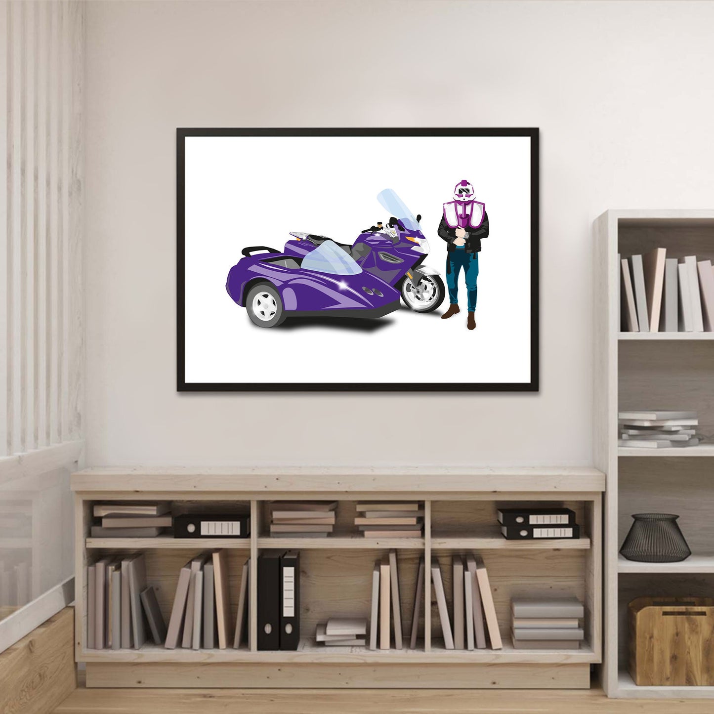 Custom Bike Illustration, 2010 BMW K1300GT With Sidecar, Thunderhawk M.A.S.K 80s Cartoon Car, Retro-Themed Custom Print