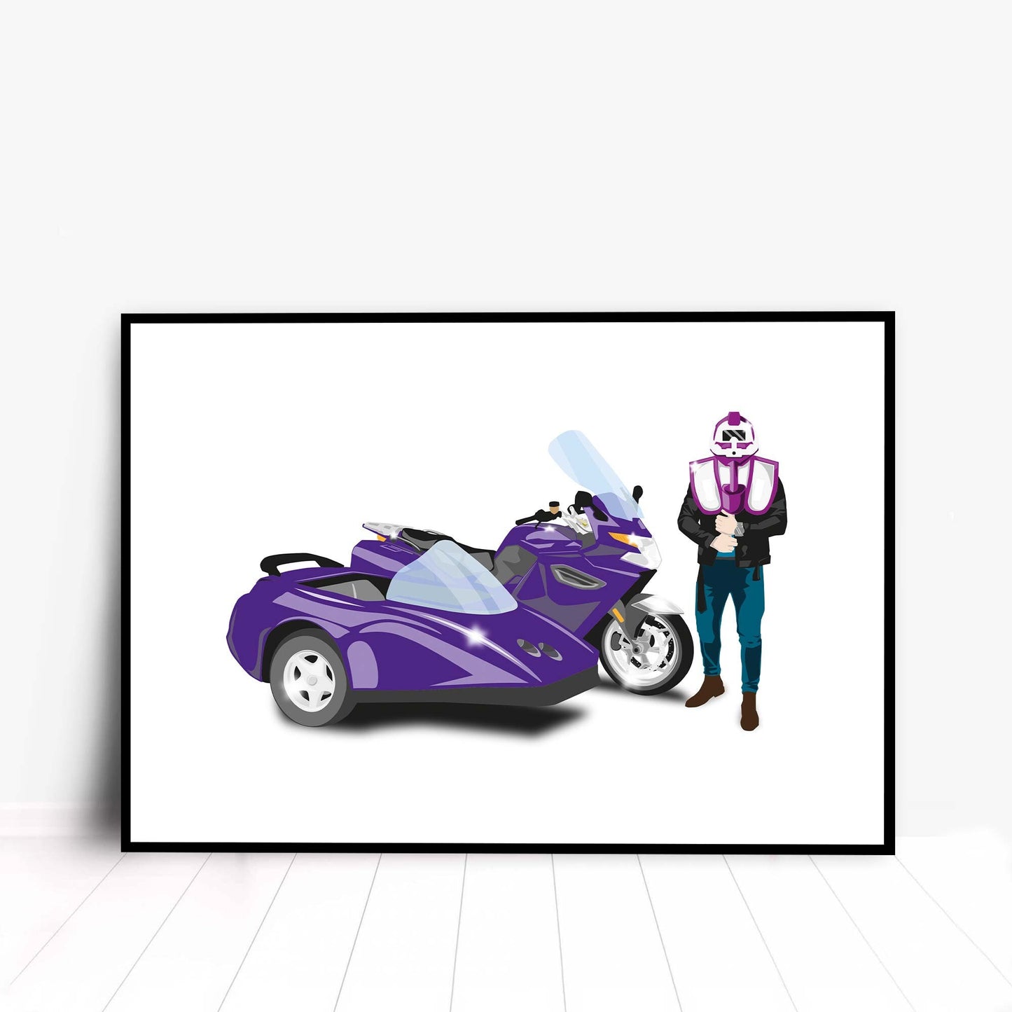 Custom Bike Illustration, 2010 BMW K1300GT With Sidecar, Thunderhawk M.A.S.K 80s Cartoon Car, Retro-Themed Custom Print