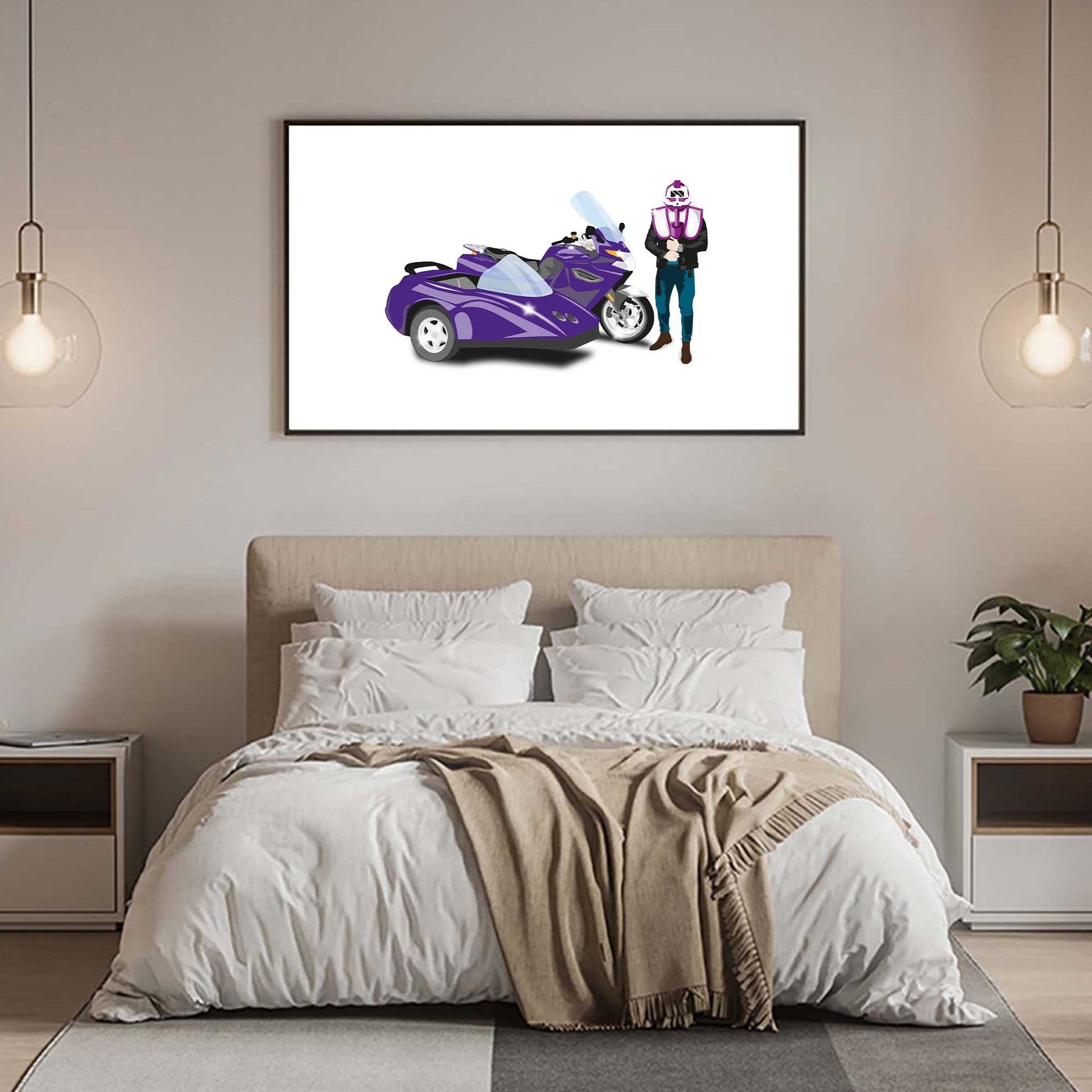 Custom Bike Illustration, 2010 BMW K1300GT With Sidecar, Thunderhawk M.A.S.K 80s Cartoon Car, Retro-Themed Custom Print