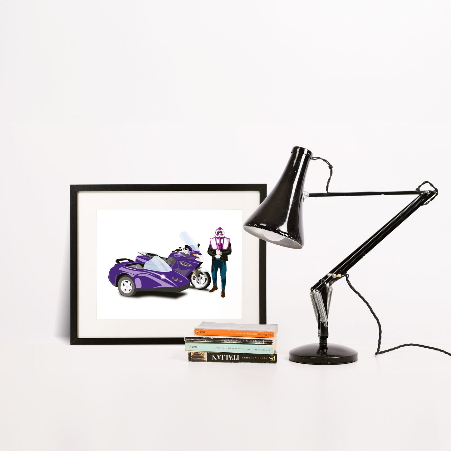 Custom Bike Illustration, 2010 BMW K1300GT With Sidecar, Thunderhawk M.A.S.K 80s Cartoon Car, Retro-Themed Custom Print