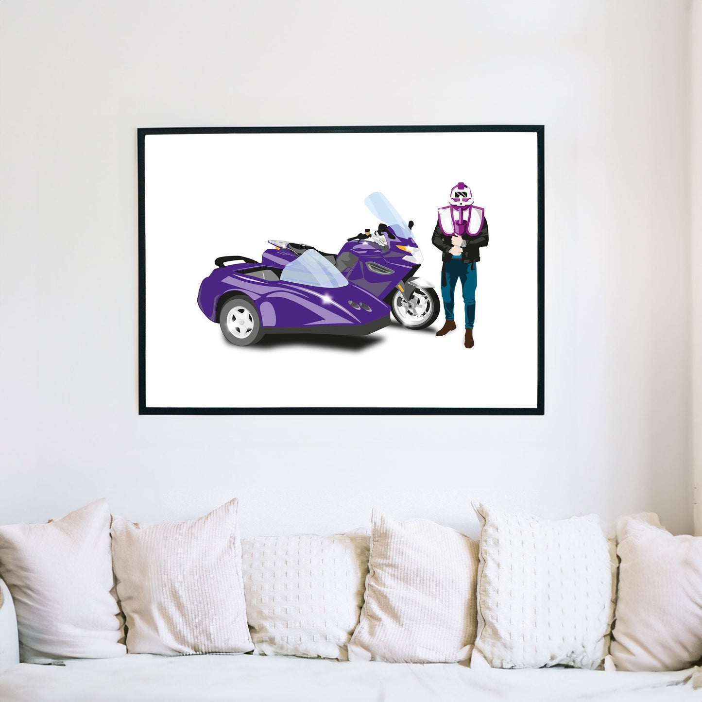 Custom Bike Illustration, 2010 BMW K1300GT With Sidecar, Thunderhawk M.A.S.K 80s Cartoon Car, Retro-Themed Custom Print