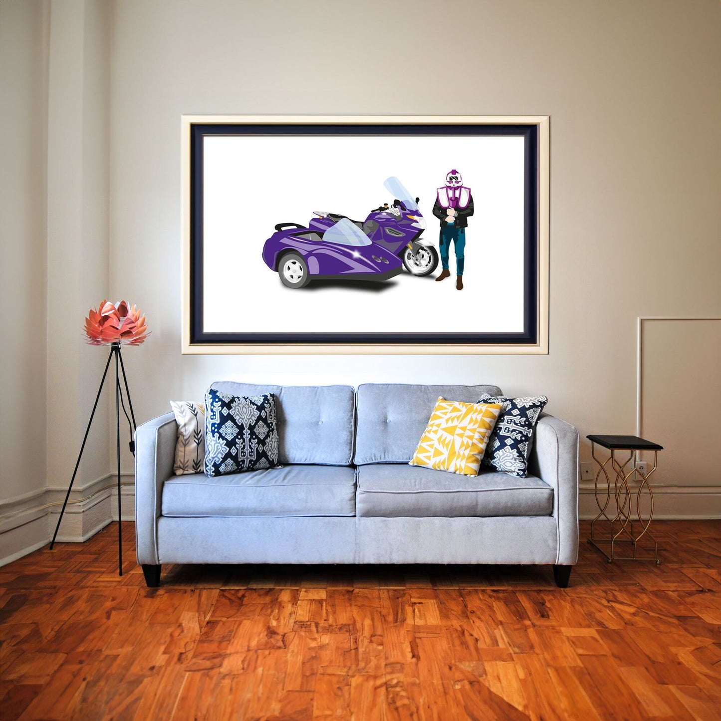 Custom Bike Illustration, 2010 BMW K1300GT With Sidecar, Thunderhawk M.A.S.K 80s Cartoon Car, Retro-Themed Custom Print