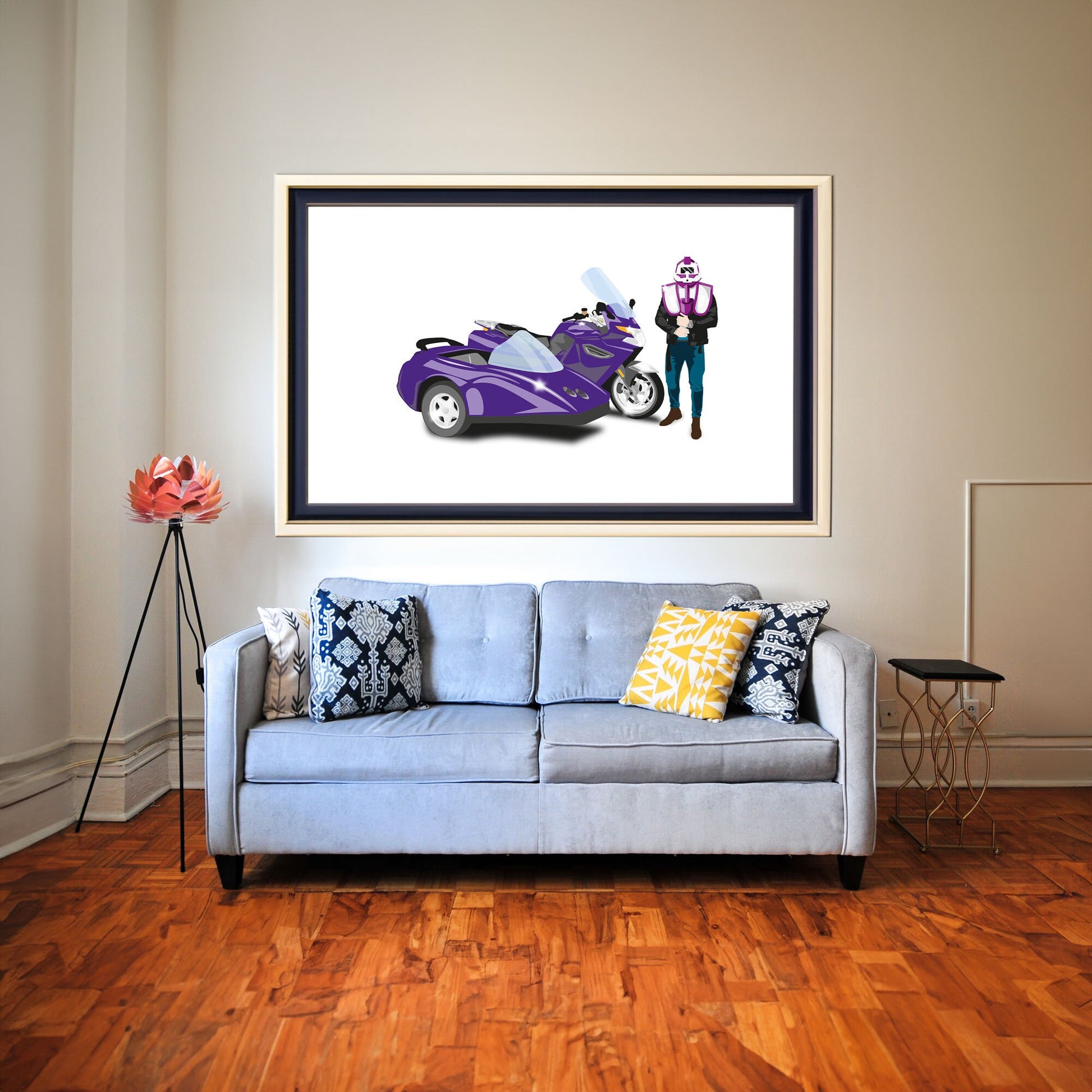 Custom Bike Illustration, 2010 BMW K1300GT With Sidecar, Thunderhawk M.A.S.K 80s Cartoon Car, Retro-Themed Custom Print