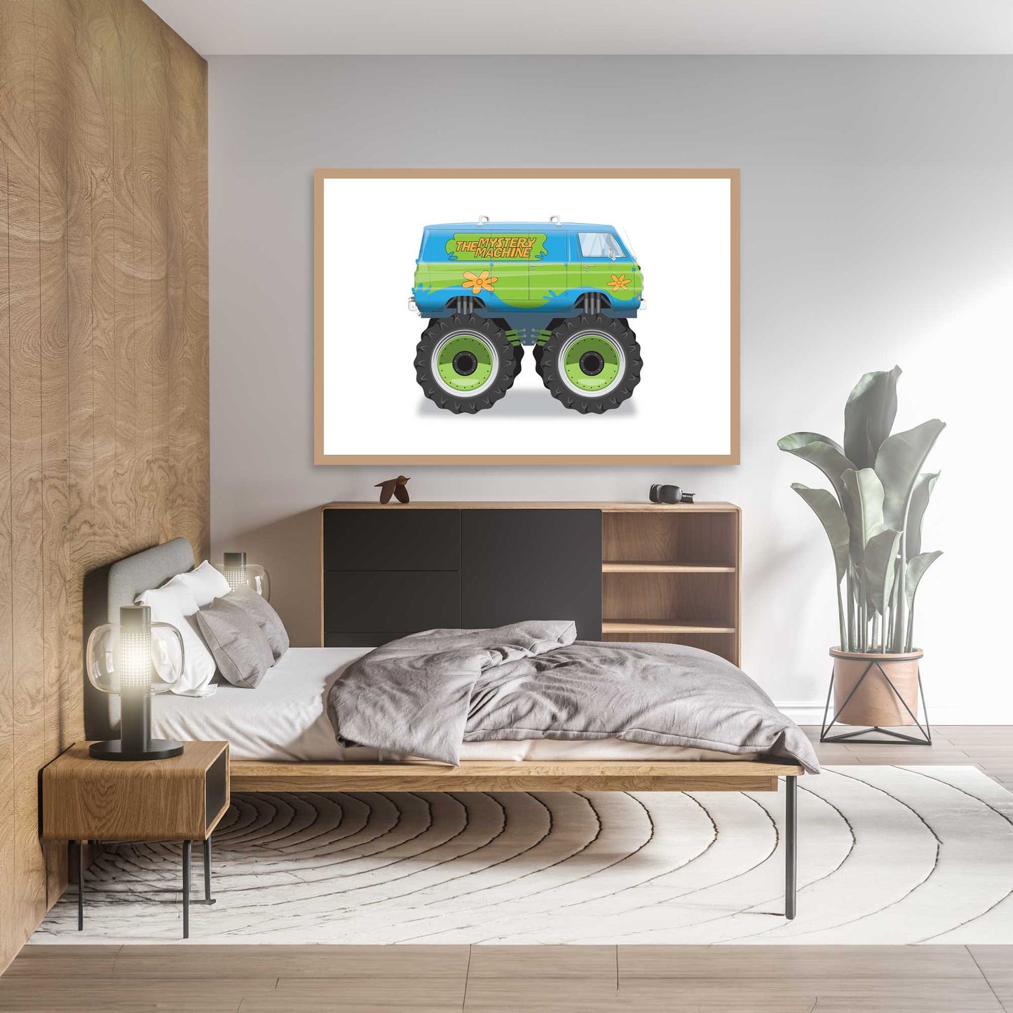 Monster Truck Mystery Machine Scooby-Doo Van Illustration, 1966 Dodge A100 Van Vehicle Illustration, Movie Poster, Vehicle Art