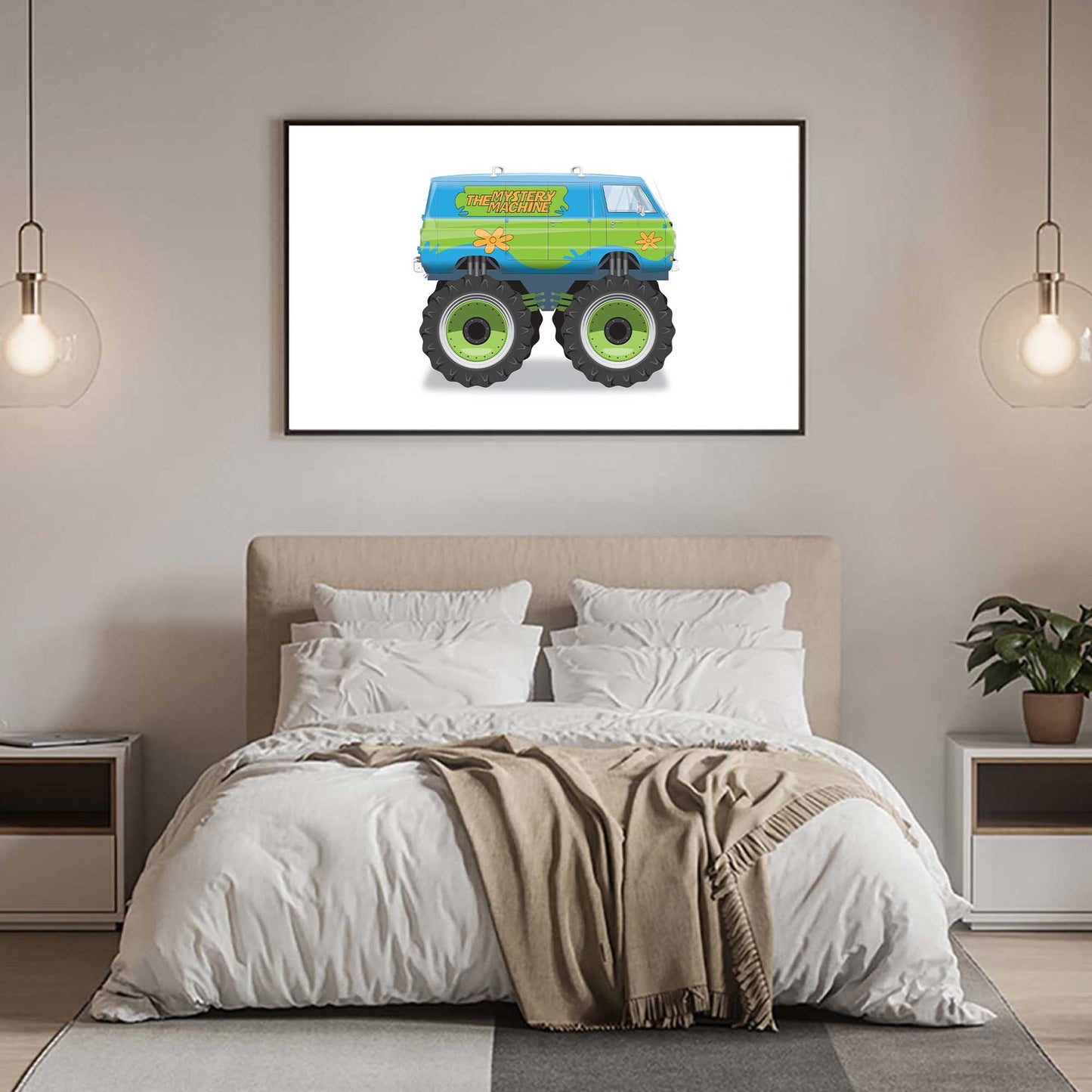 Monster Truck Mystery Machine Scooby-Doo Van Illustration, 1966 Dodge A100 Van Vehicle Illustration, Movie Poster, Vehicle Art