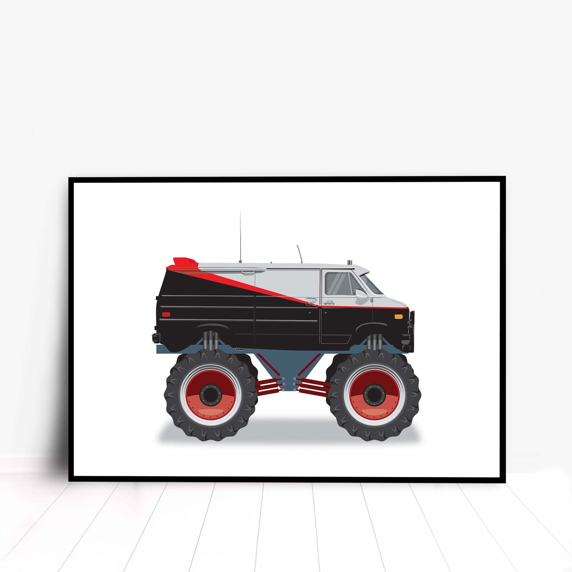 Monster Truck A-Team Van Illustration, Custom Poster, Vehicle Art, A-Team Vehicle Illustration
