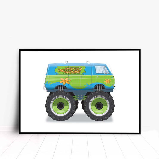 Monster Truck Mystery Machine Scooby-Doo Van Illustration, 1966 Dodge A100 Van Vehicle Illustration, Movie Poster, Vehicle Art
