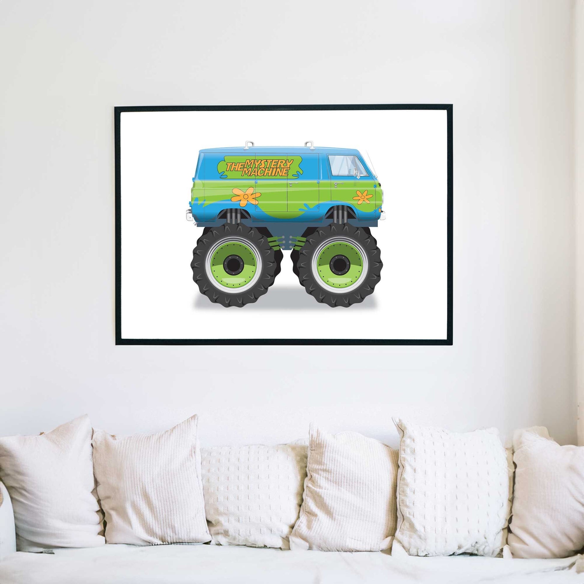 Monster Truck Mystery Machine Scooby-Doo Van Illustration, 1966 Dodge A100 Van Vehicle Illustration, Movie Poster, Vehicle Art