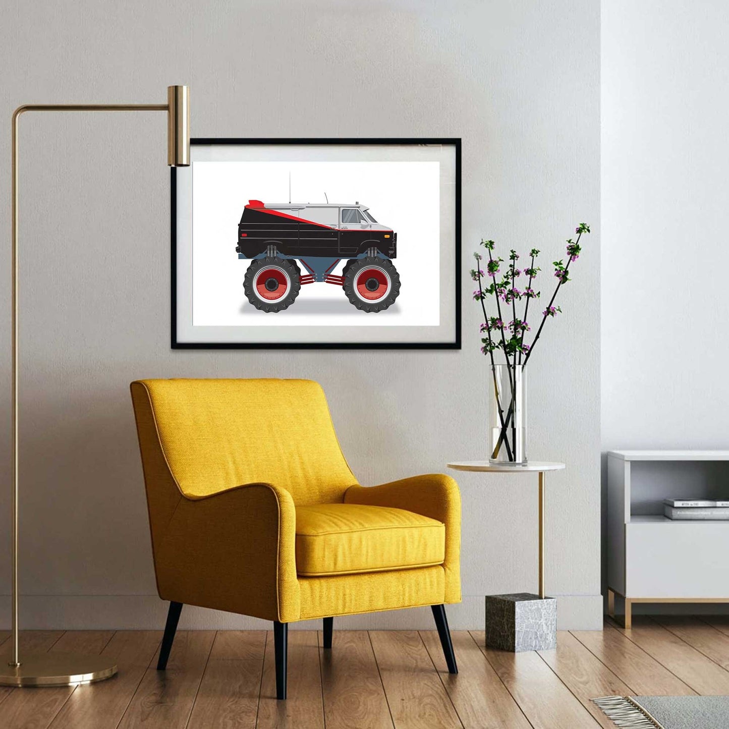 Monster Truck A-Team Van Illustration, Custom Poster, Vehicle Art, A-Team Vehicle Illustration