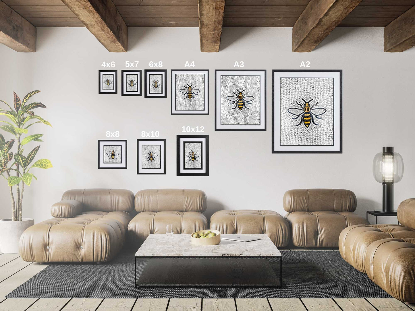 Manchester Worker Bee Mosaic Mancunian Fine Art Print, Manchester Town Hall Iconic Symbol, A4, A3, A2