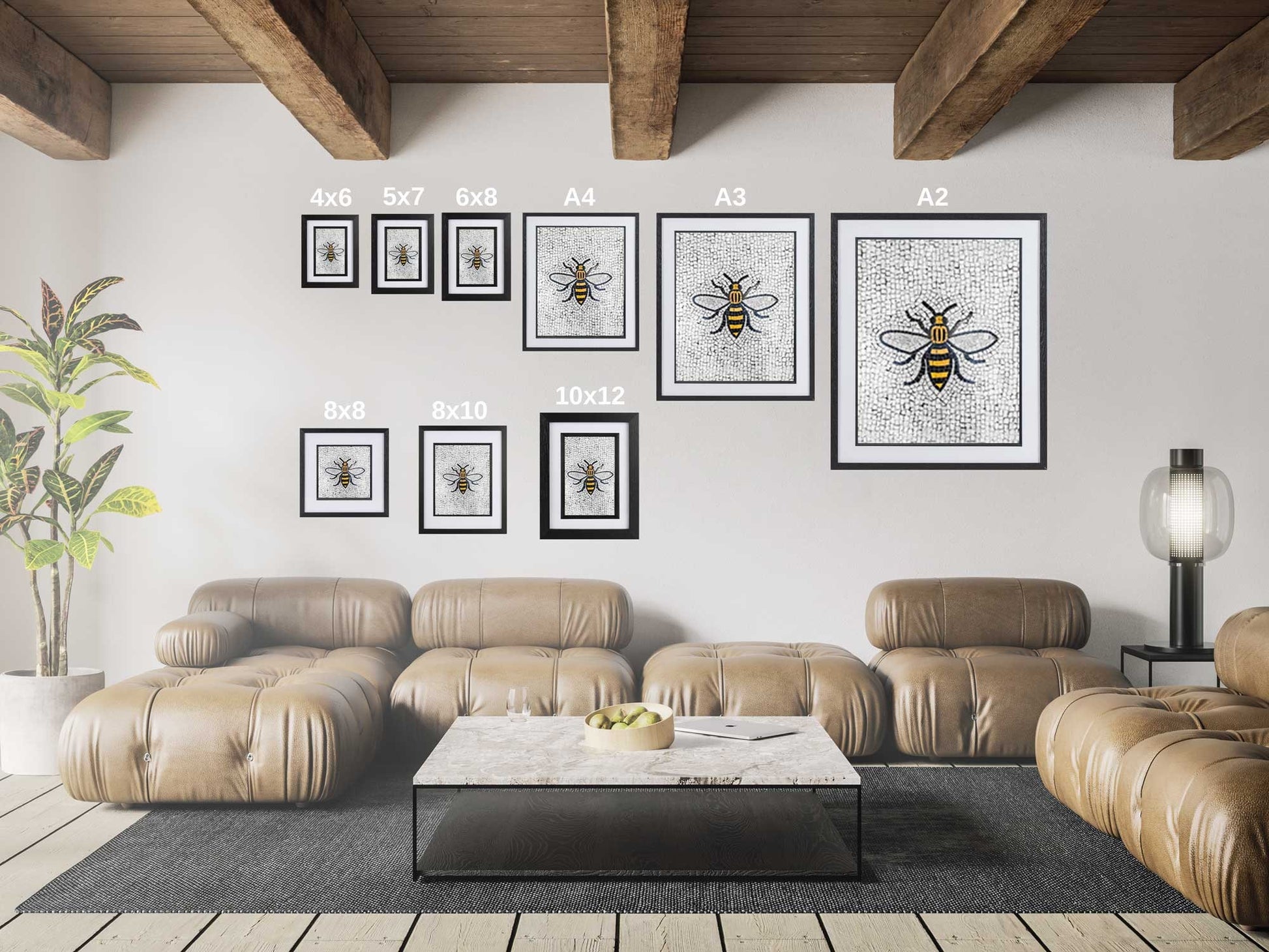 Manchester Worker Bee Mosaic Mancunian Fine Art Print, Manchester Town Hall Iconic Symbol, A4, A3, A2