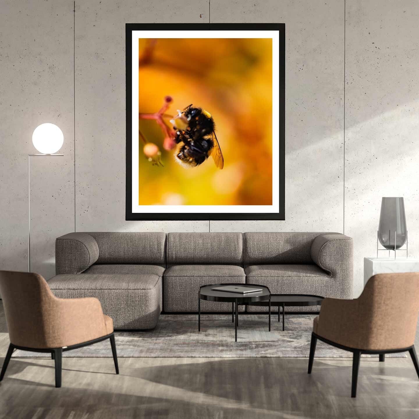 Bumblebee Art Print, Yellow Wildflowers Print, Bright Floral Photography, Bee Art, Macro Nature Photography
