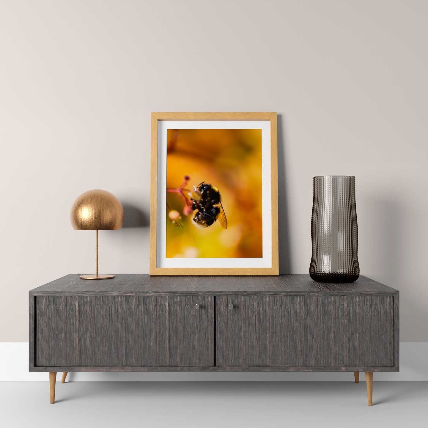 Bumblebee Art Print, Yellow Wildflowers Print, Bright Floral Photography, Bee Art, Macro Nature Photography