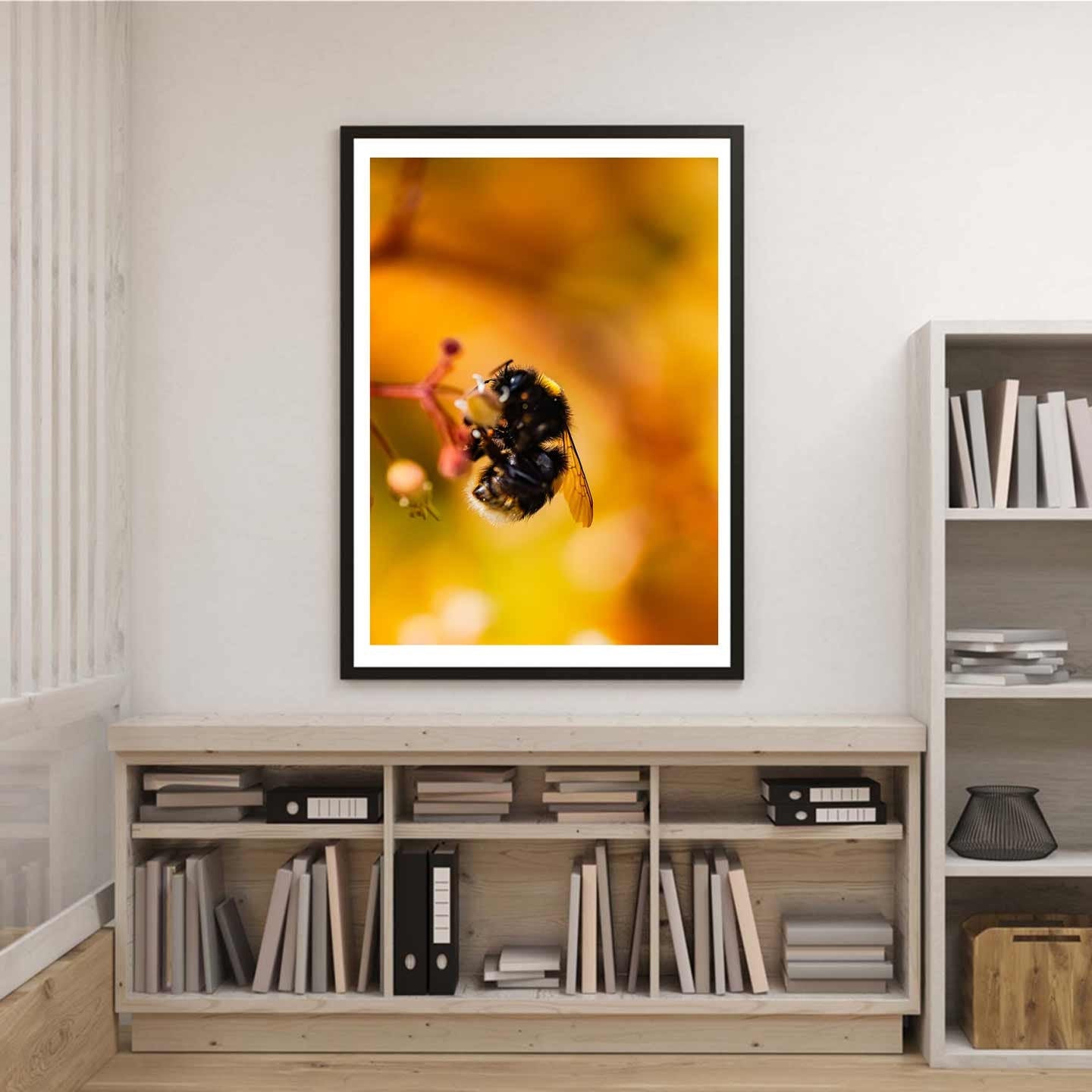 Bumblebee Art Print, Yellow Wildflowers Print, Bright Floral Photography, Bee Art, Macro Nature Photography
