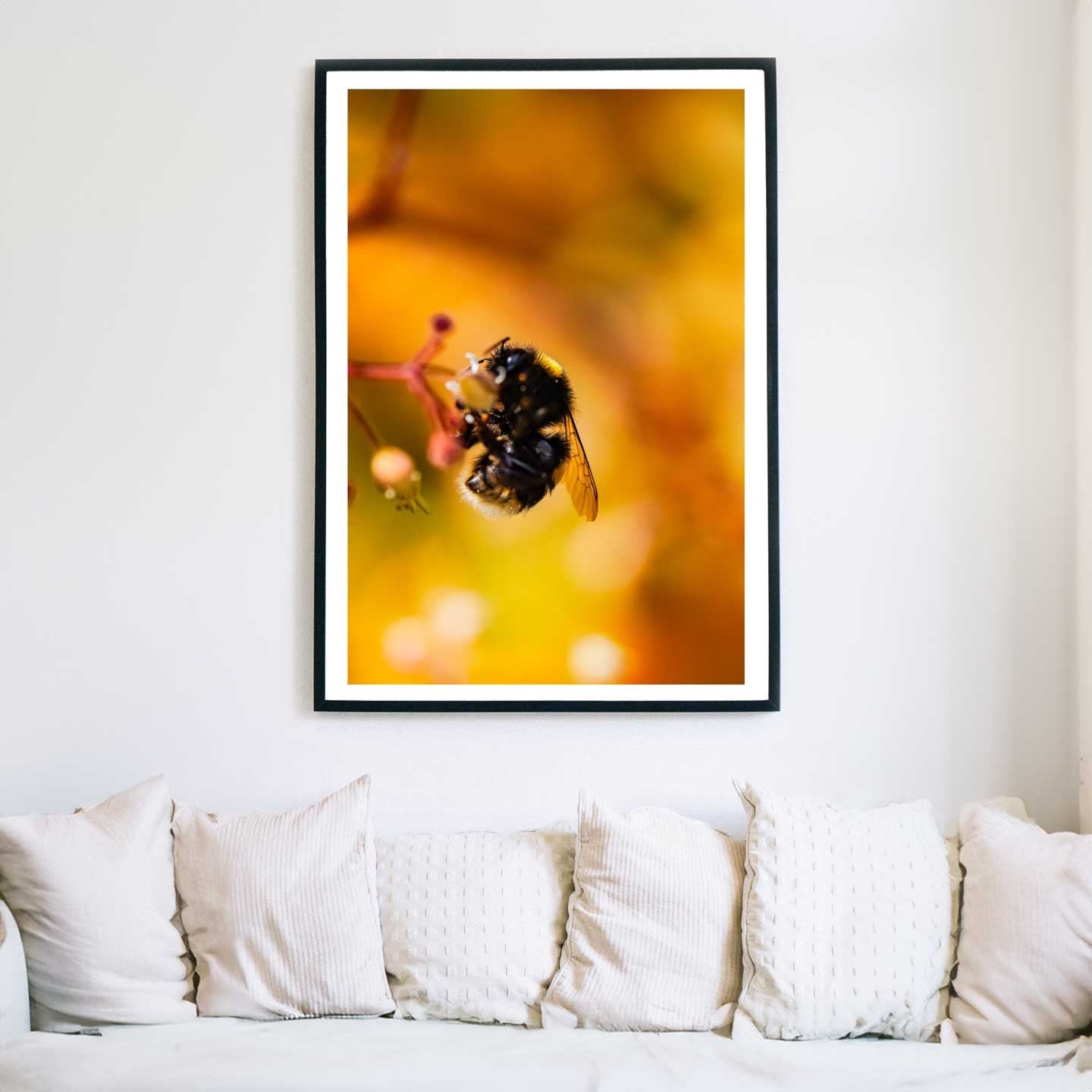 Bumblebee Art Print, Yellow Wildflowers Print, Bright Floral Photography, Bee Art, Macro Nature Photography
