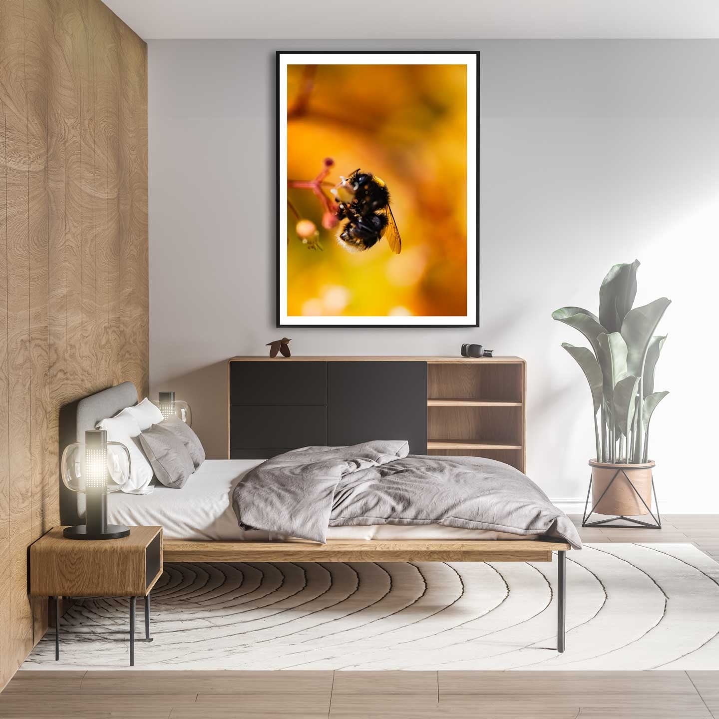 Bumblebee Art Print, Yellow Wildflowers Print, Bright Floral Photography, Bee Art, Macro Nature Photography