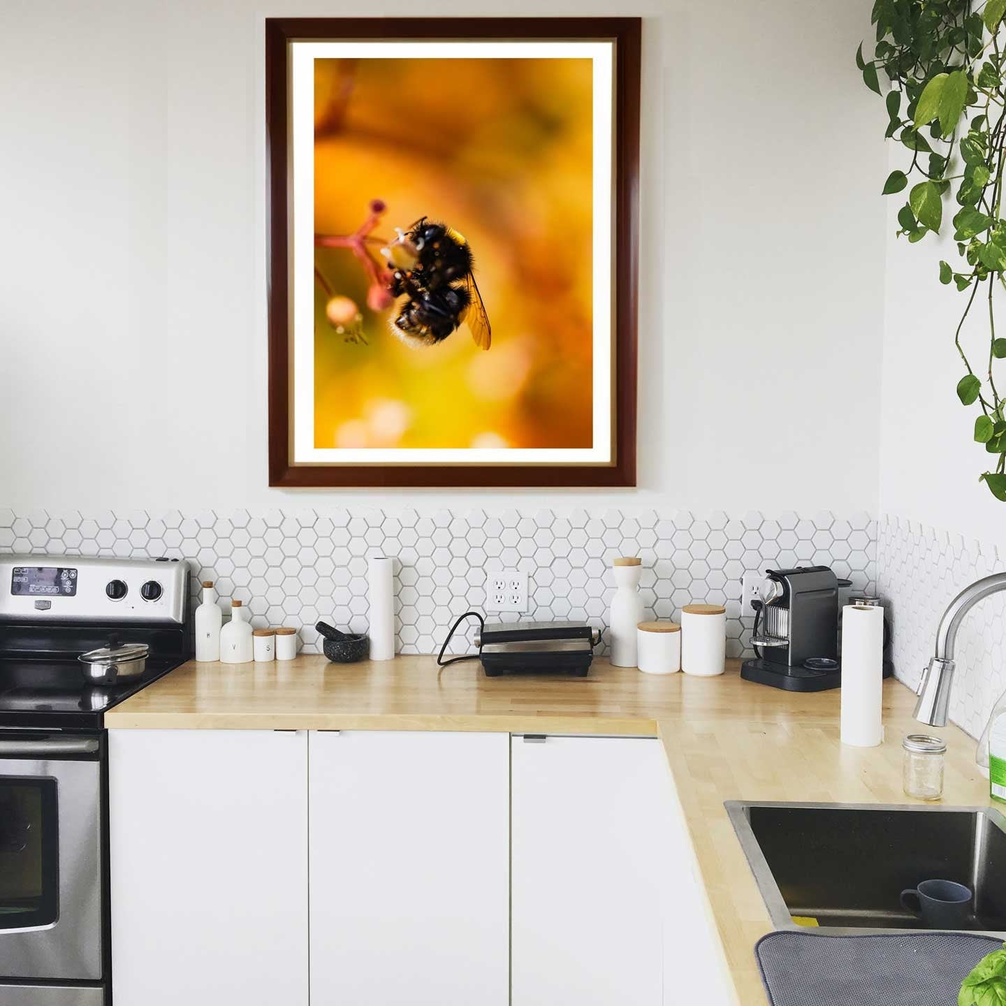 Bumblebee Art Print, Yellow Wildflowers Print, Bright Floral Photography, Bee Art, Macro Nature Photography