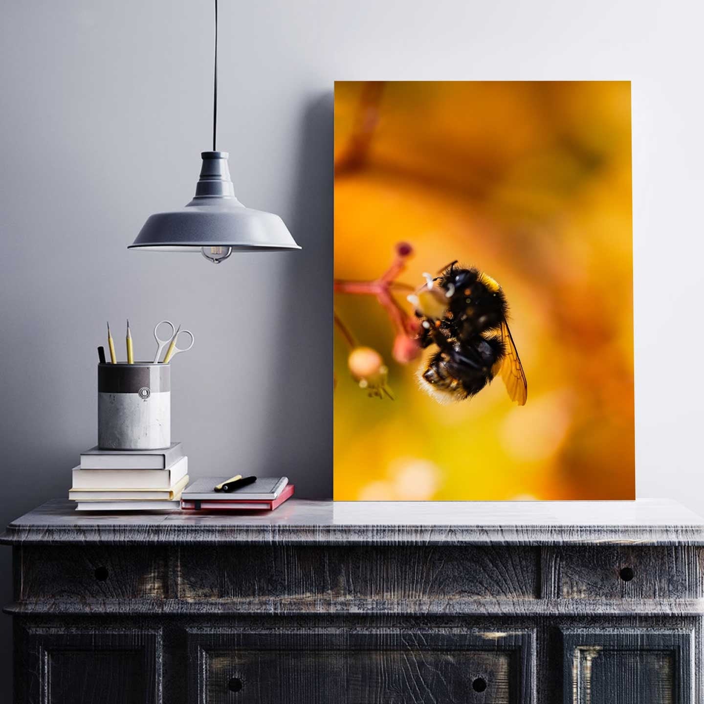 Bumblebee Art Print, Yellow Wildflowers Print, Bright Floral Photography, Bee Art, Macro Nature Photography