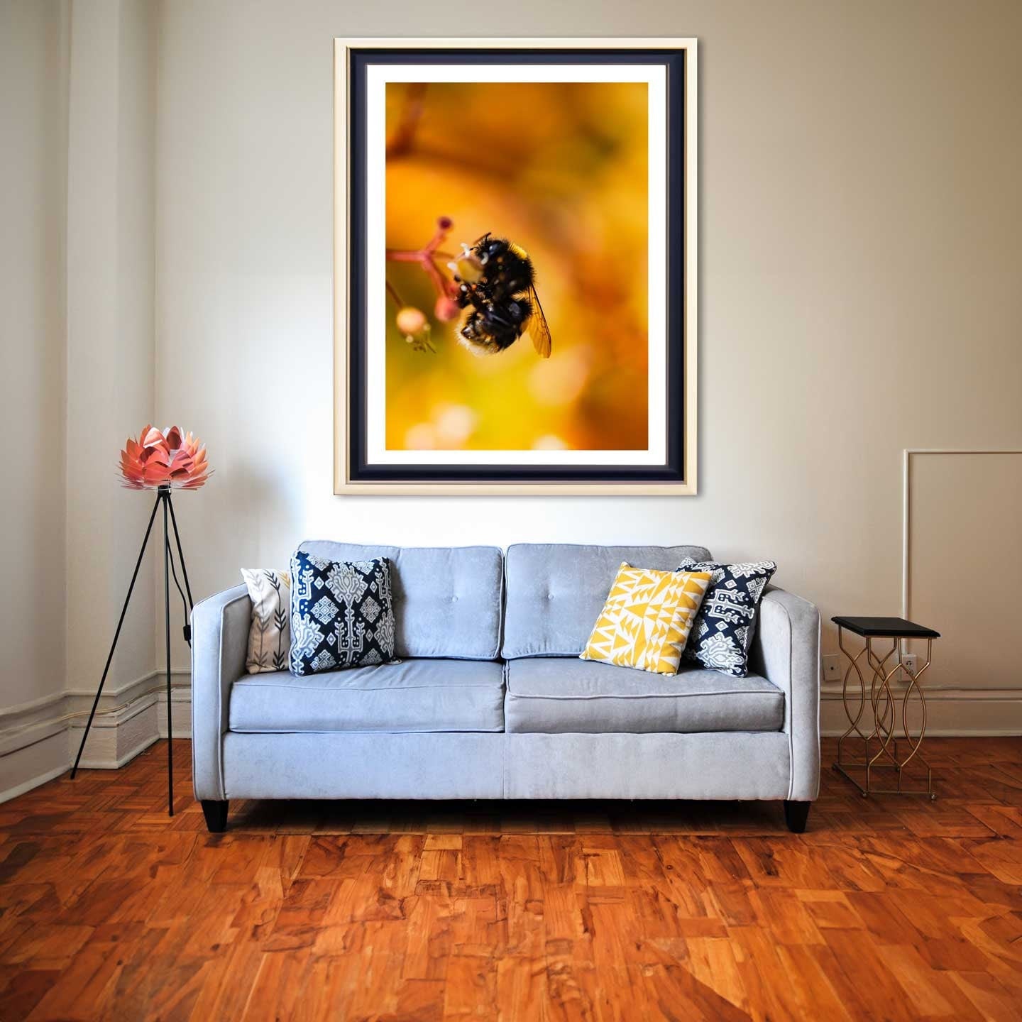 Bumblebee Art Print, Yellow Wildflowers Print, Bright Floral Photography, Bee Art, Macro Nature Photography