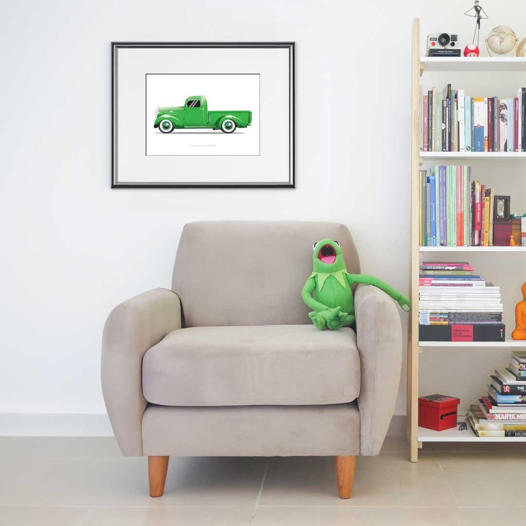 1937 Chevrolet Custom Pickup Car Illustration Colour Orange, Custom Car Poster, Car Portrait, Car Art, Vehicle, Truck Print