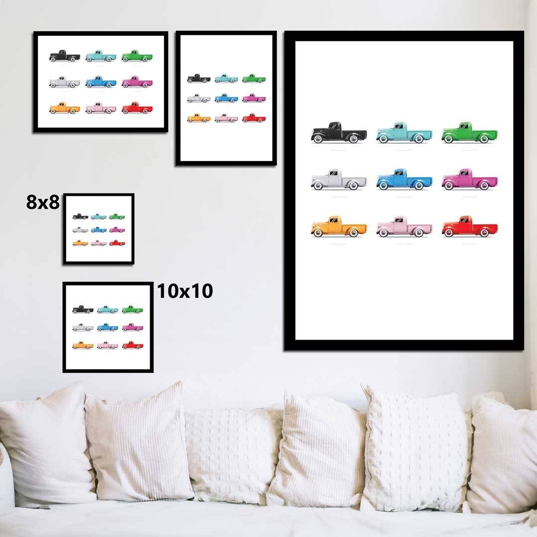 1937 Chevrolet Custom Pickup Car Illustration Colour Orange, Custom Car Poster, Car Portrait, Car Art, Vehicle, Truck Print