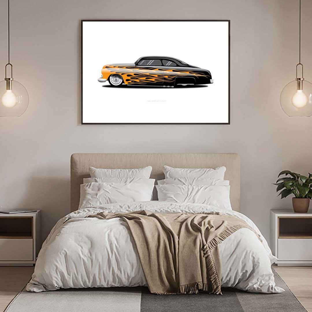 Custom Car Poster, American Hot Rod, Car Portrait, 1951 Mercury Coupe Car Illustration, Car Art, Digital Vehicle Print