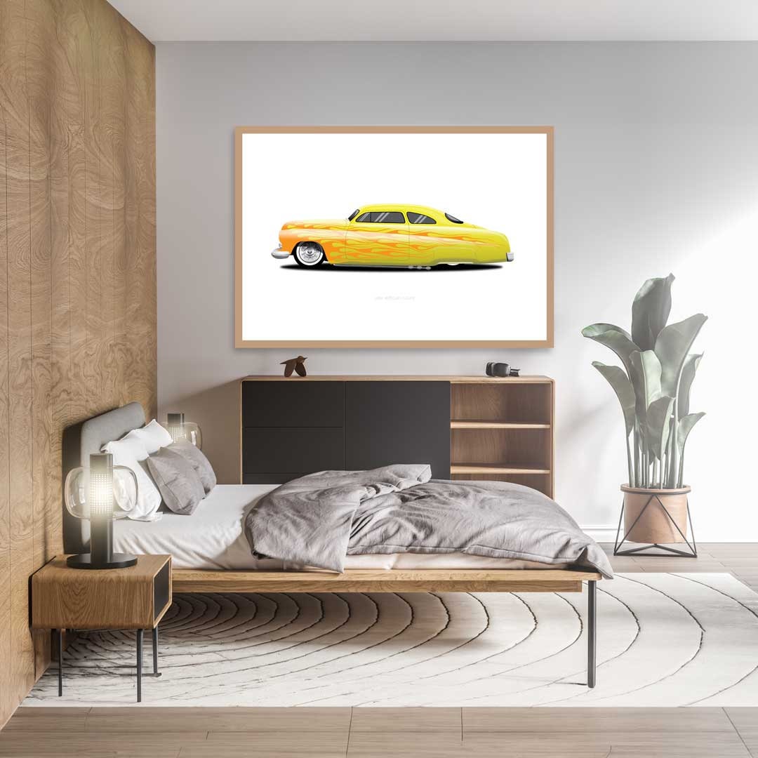 Custom Car Poster, American Hot Rod, Car Portrait, 1951 Mercury Coupe Car Illustration, Car Art, Digital Vehicle Print