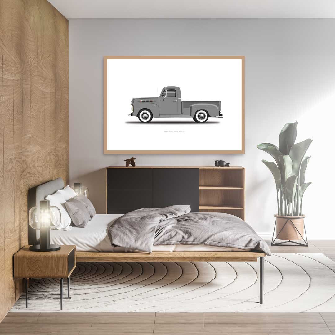Custom Car Poster, American Hot Rod, Car Portrait, 1952 Ford F100 Pickup Car Illustration, Car Art, Digital Vehicle Print
