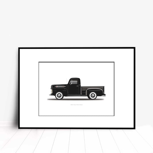 Custom Car Poster, American Hot Rod, Car Portrait, 1952 Ford F100 Pickup Car Illustration, Car Art, Digital Vehicle Print