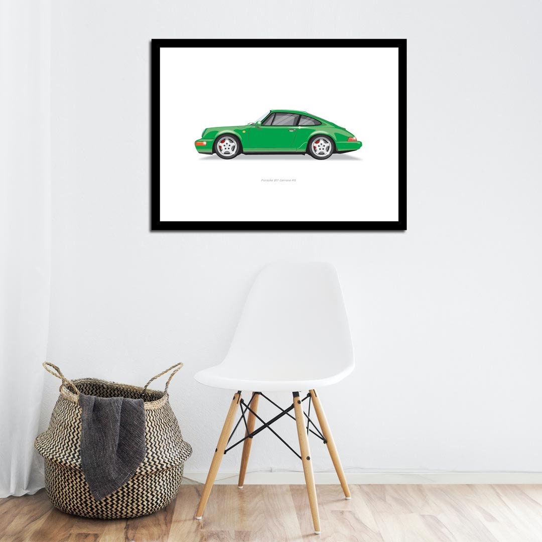 Porsche 911 Carrera RS - Car Illustration, Handmade Artwork Print, Wall Art, Poster