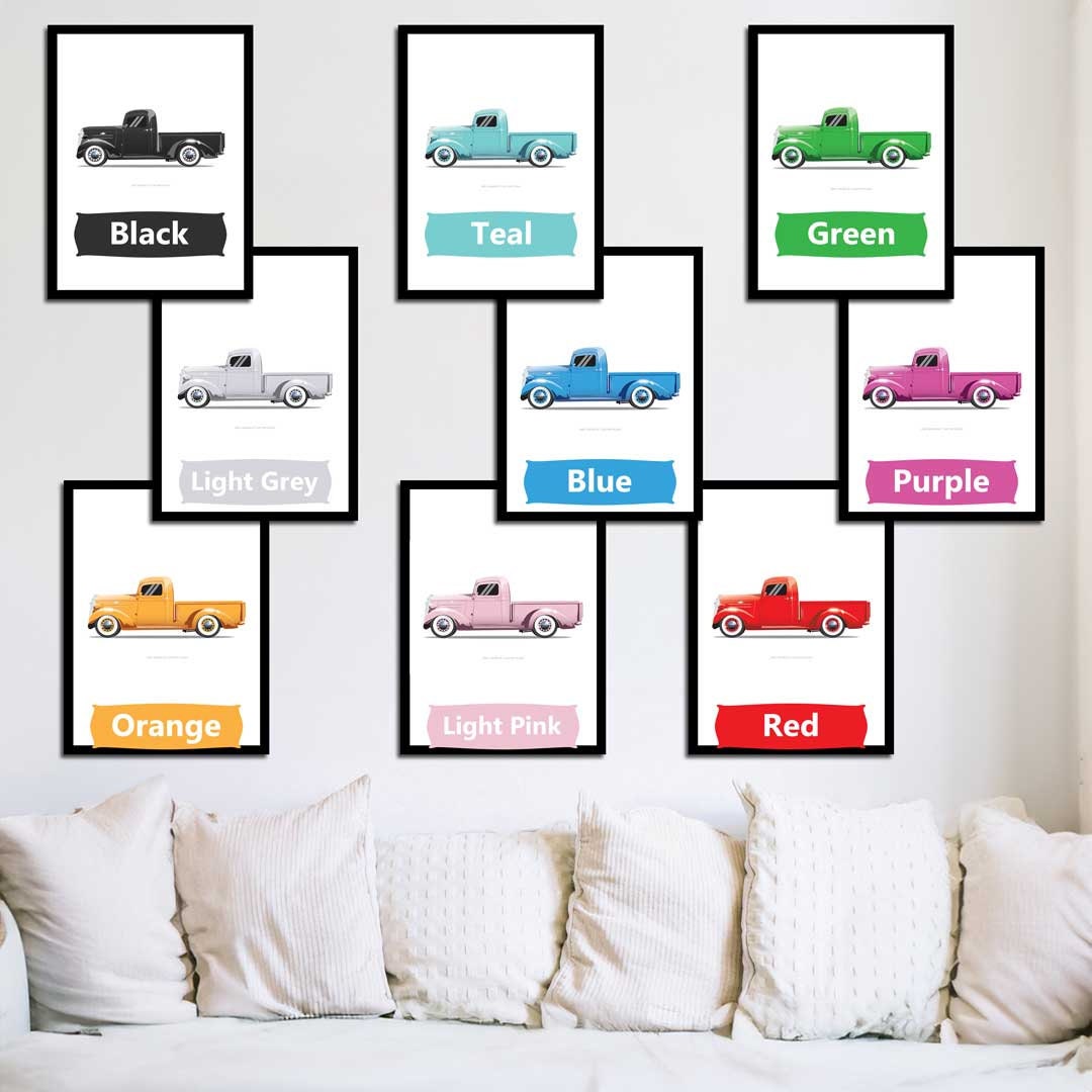 1937 Chevrolet Custom Pickup Car Illustration Colour Orange, Custom Car Poster, Car Portrait, Car Art, Vehicle, Truck Print