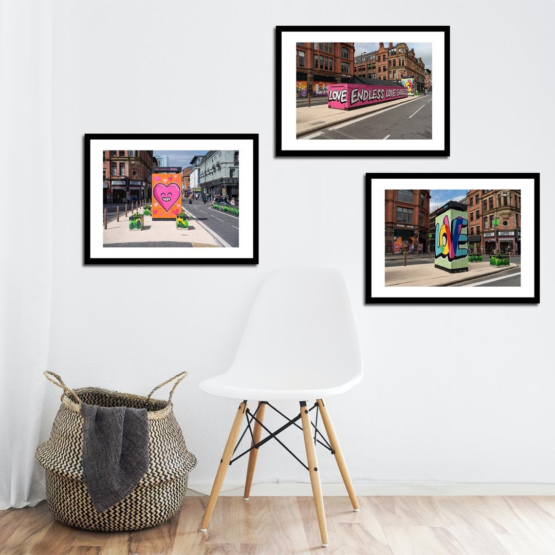 Set of 3 Manchester prints, UK city prints, Colourful photographs, Travel posters, Travel wall art, Landmark posters