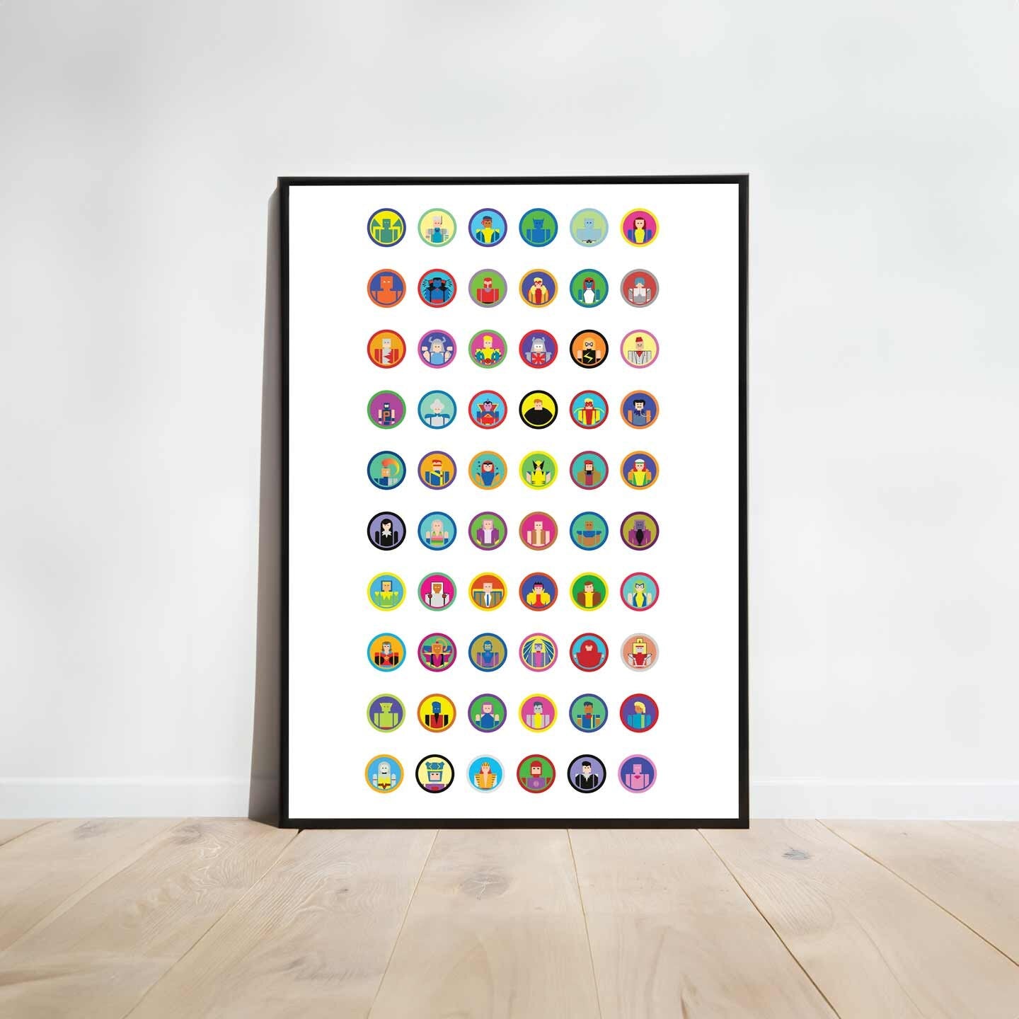 Minimalist X-men Head Icons Illustration, Custom Poster Art, Marvel Superhero Printable Wall Art