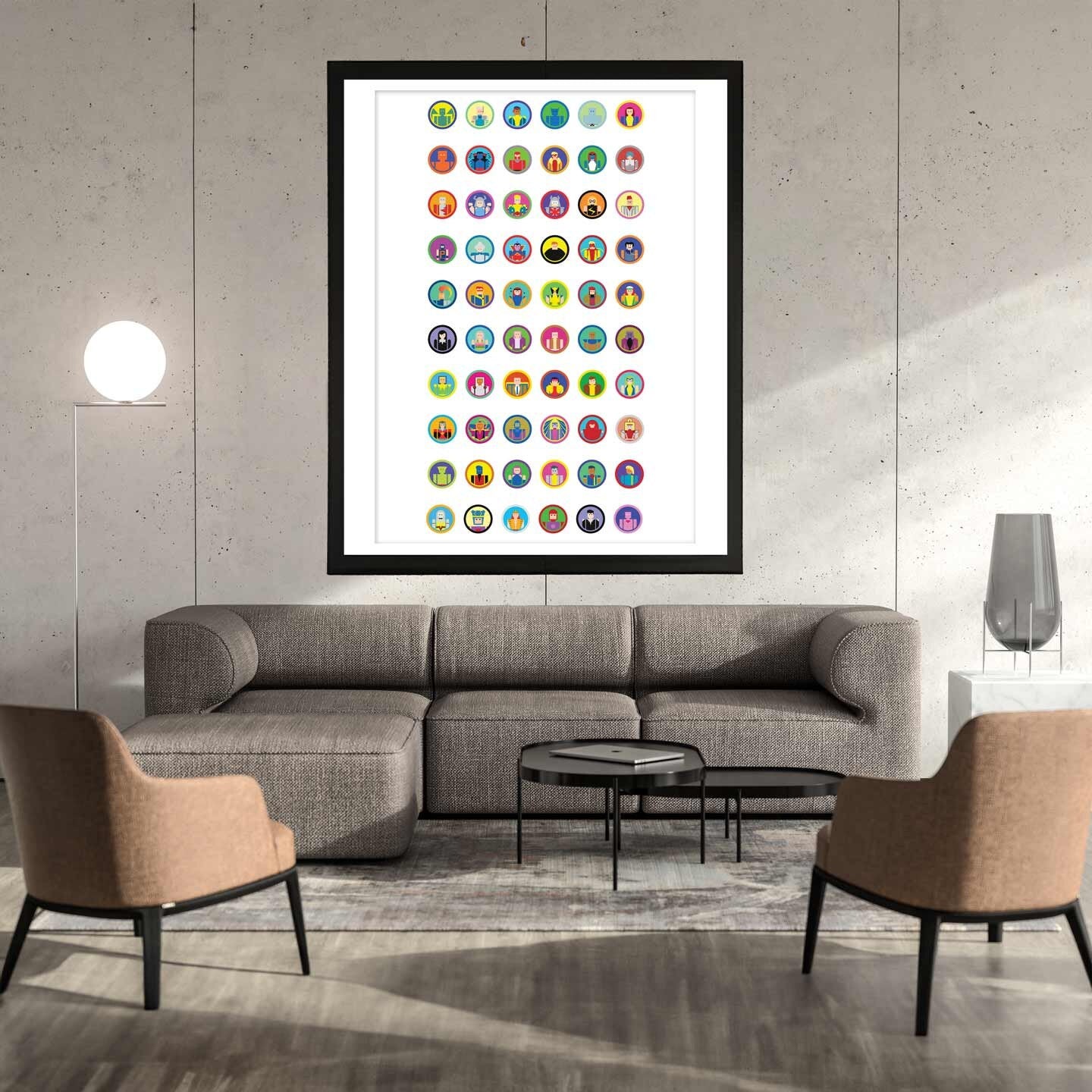 Minimalist X-men Head Icons Illustration, Custom Poster Art, Marvel Superhero Printable Wall Art
