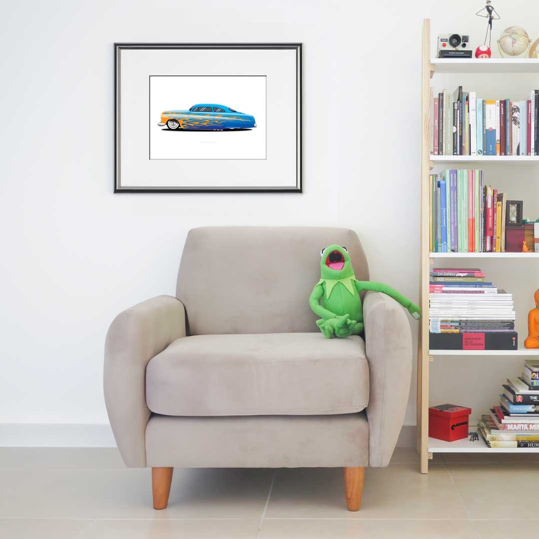 Custom Car Poster, American Hot Rod, Car Portrait, 1951 Mercury Coupe Car Illustration, Car Art, Digital Vehicle Print