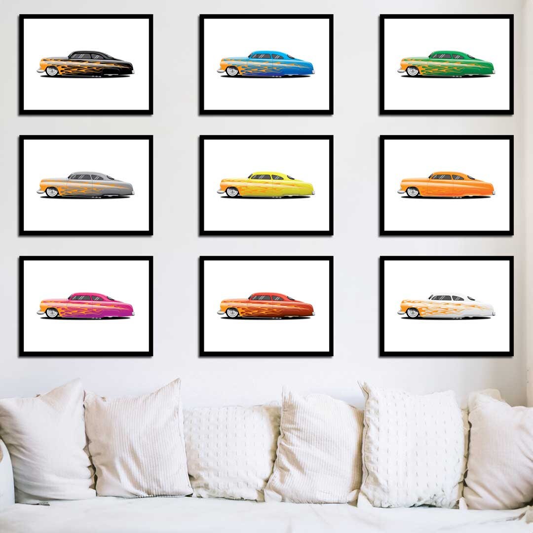 Custom Car Poster, American Hot Rod, Car Portrait, 1951 Mercury Coupe Car Illustration, Car Art, Digital Vehicle Print