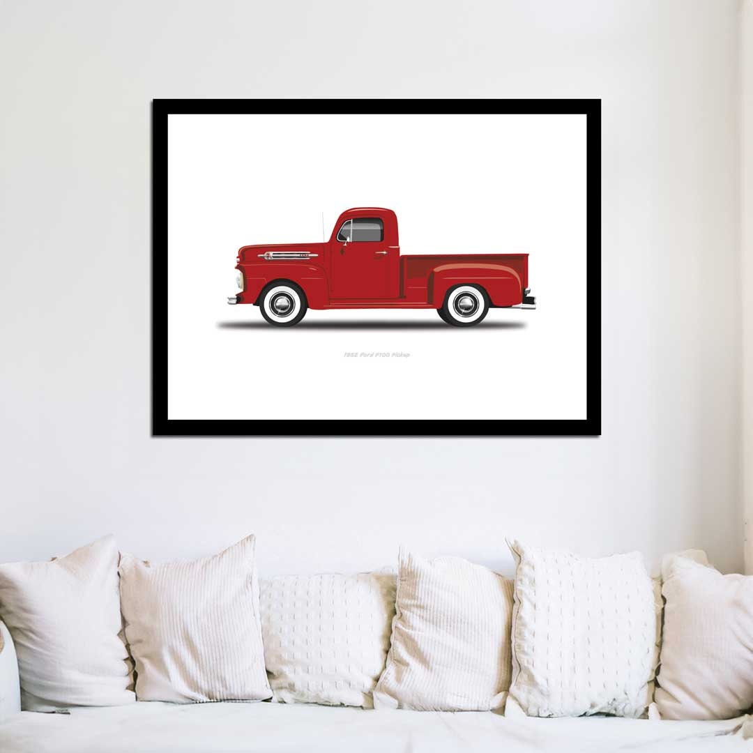Custom Car Poster, American Hot Rod, Car Portrait, 1952 Ford F100 Pickup Car Illustration, Car Art, Digital Vehicle Print