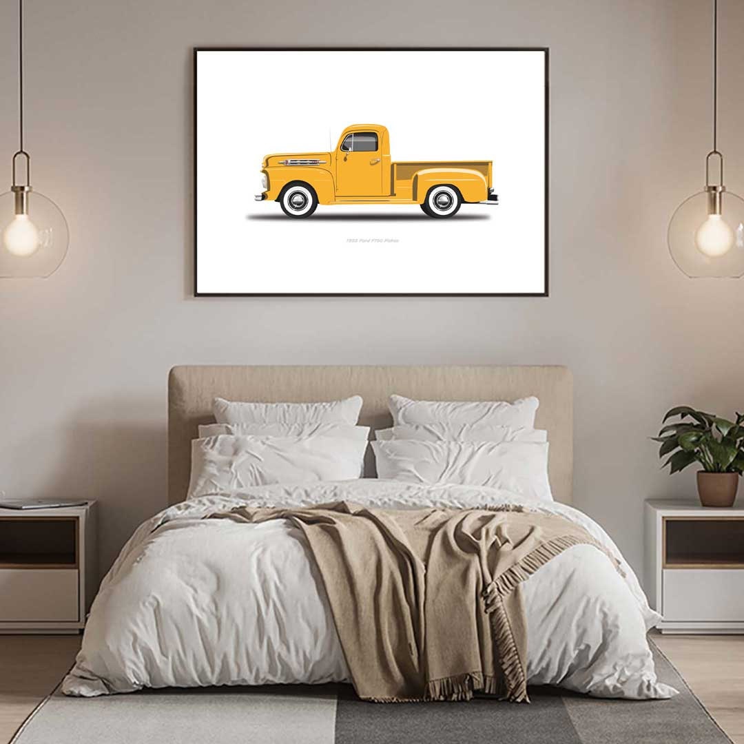 Custom Car Poster, American Hot Rod, Car Portrait, 1952 Ford F100 Pickup Car Illustration, Car Art, Digital Vehicle Print