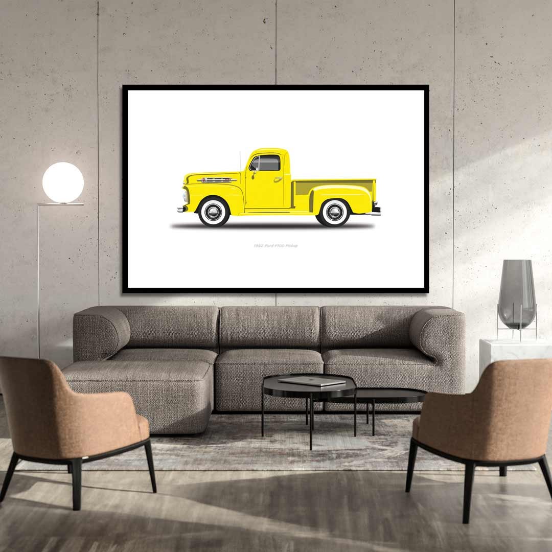 Custom Car Poster, American Hot Rod, Car Portrait, 1952 Ford F100 Pickup Car Illustration, Car Art, Digital Vehicle Print