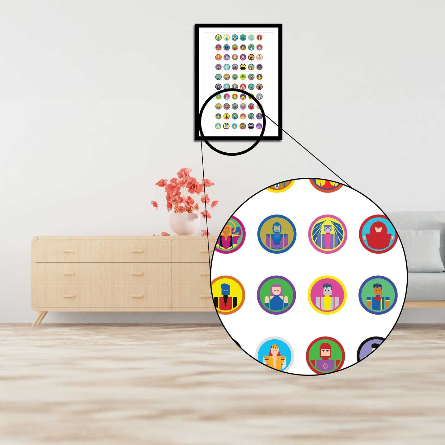 Minimalist X-men Head Icons Illustration, Custom Poster Art, Marvel Superhero Printable Wall Art