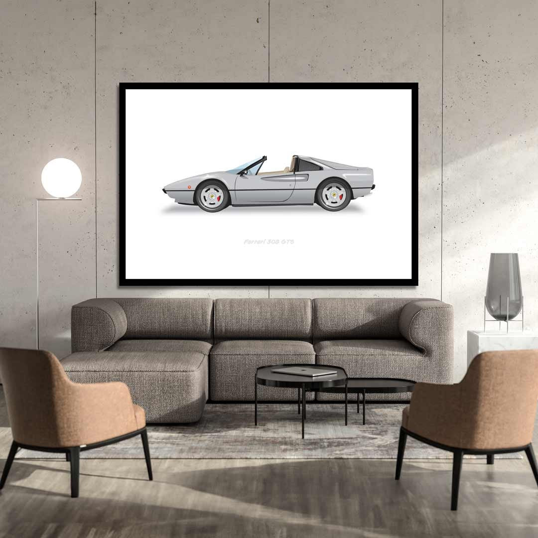 Ferrari 308 GTS - Magnum PI Car - Car Illustration, Handmade Artwork Print, Wall Art, Poster