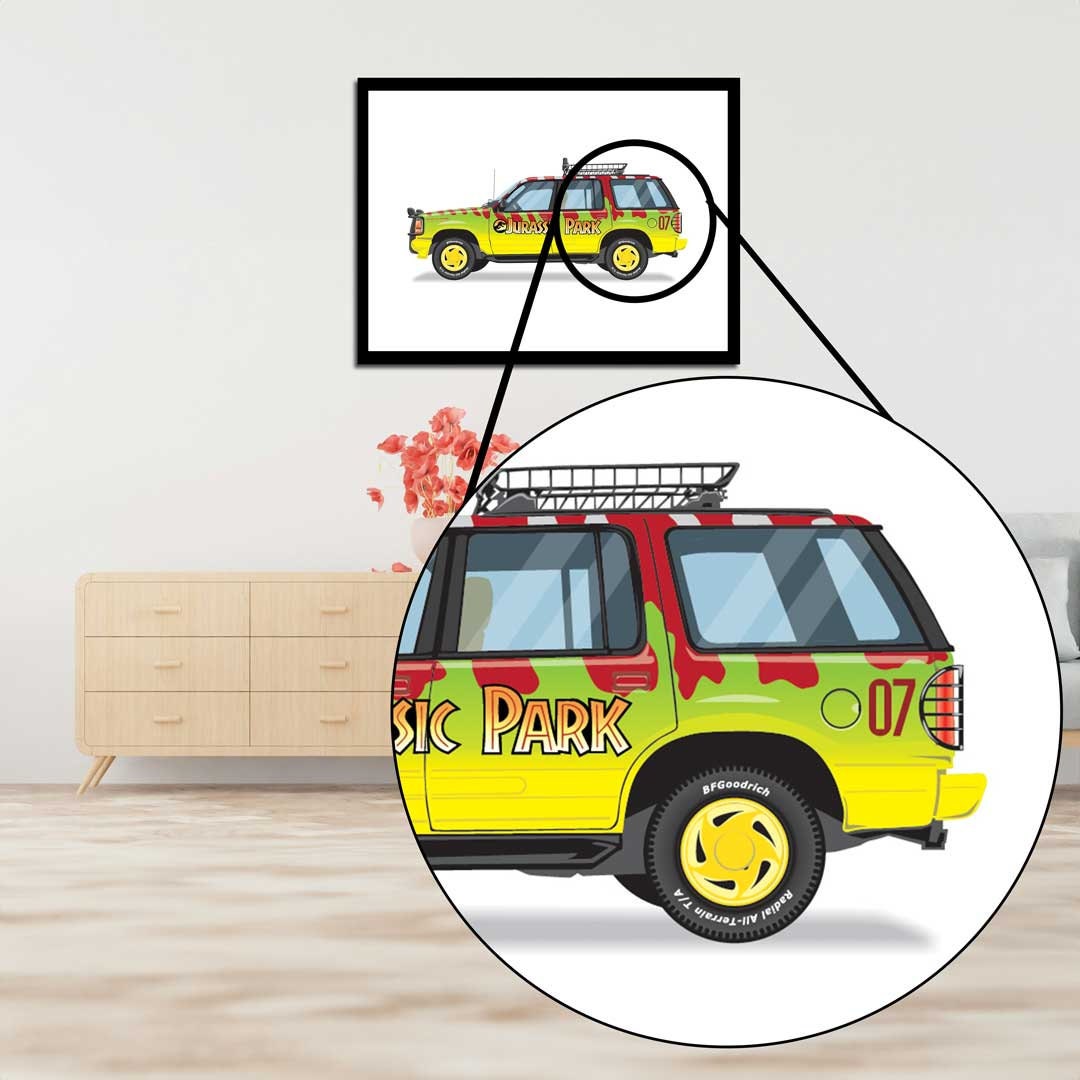Jurassic Park Explorer Vehicle - Car Illustration, Handmade Artwork Print, Wall Art, Poster