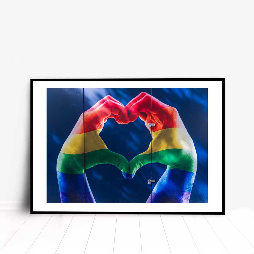 Pride Love Heart Hands LGBTQ+ Celebration Décor Photography Print, Equality Home Gift Rainbow Themed print, Fine Art, Wall Art Print