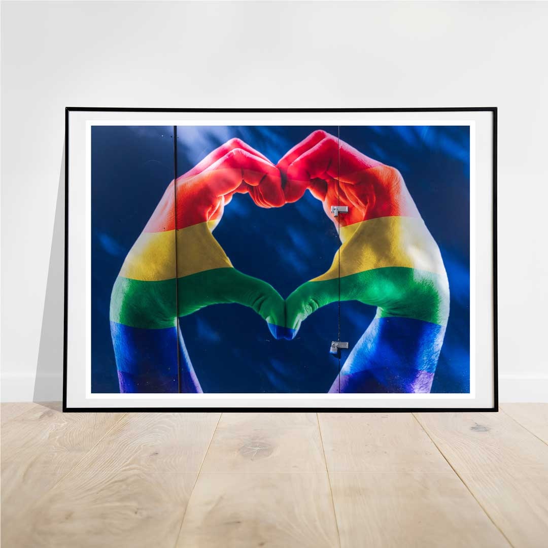Pride Love Heart Hands LGBTQ+ Celebration Décor Photography Print, Equality Home Gift Rainbow Themed print, Fine Art, Wall Art Print
