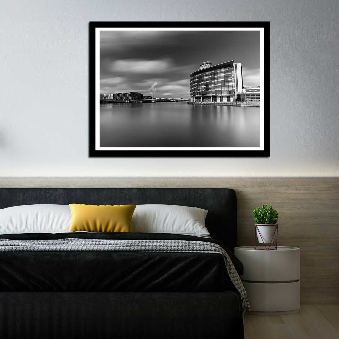 The Quays Salford Quays Manchester in Black and White, Media City, Manchester Photographic Print, Architectural Urban Art Photography
