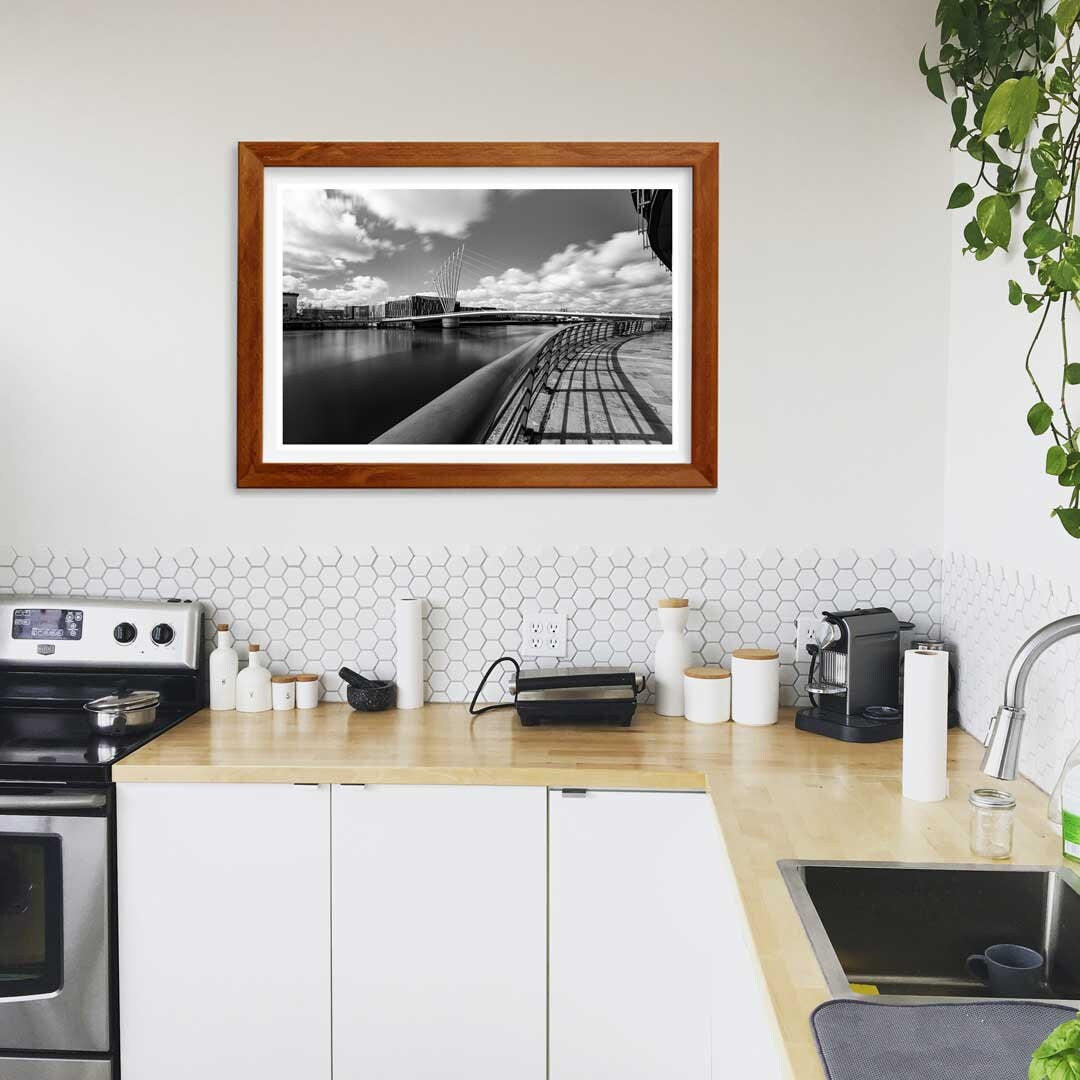 Media City Footbridge, Salford Quays Manchester in Black and White, Manchester Photographic Print, Architectural Urban Art Photography