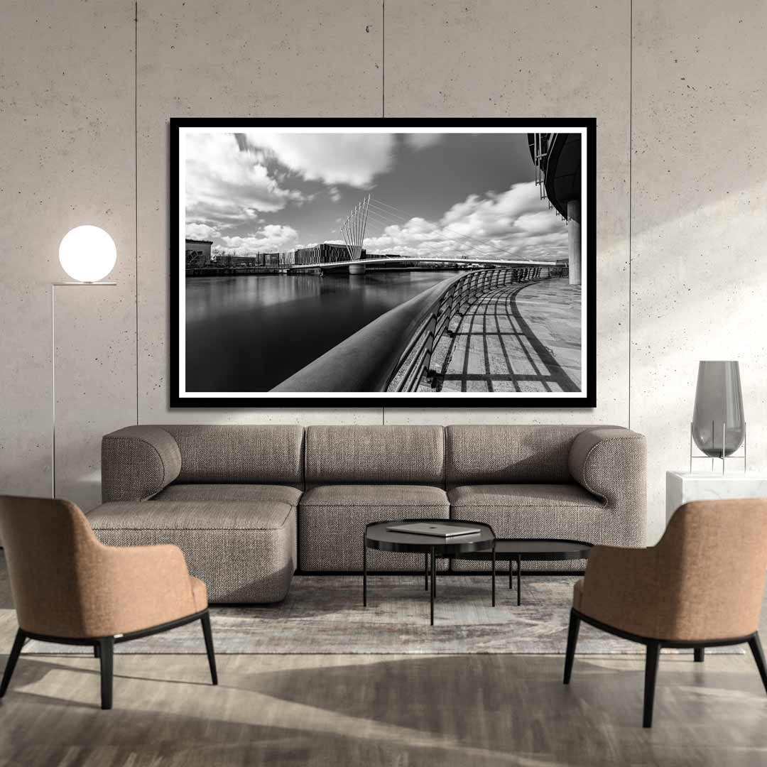 Media City Footbridge, Salford Quays Manchester in Black and White, Manchester Photographic Print, Architectural Urban Art Photography