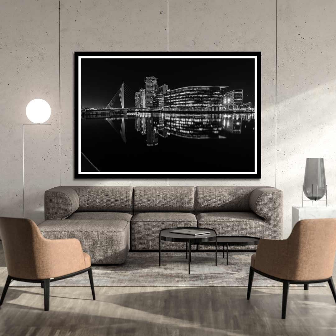The Quays Salford Quays Manchester, Media City Night Time Reflections, Manchester Photographic Print, Black and White Art Photography