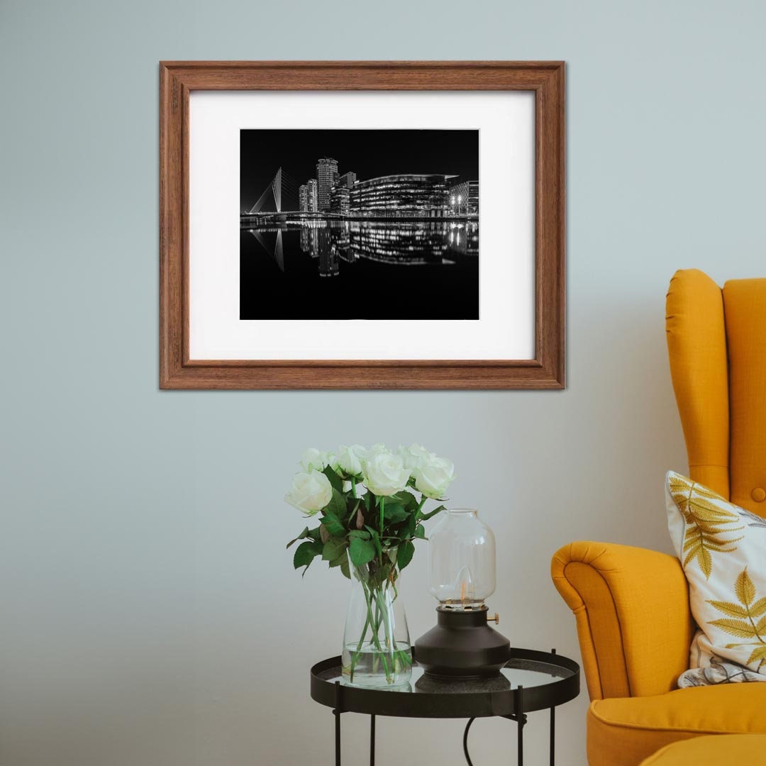The Quays Salford Quays Manchester, Media City Night Time Reflections, Manchester Photographic Print, Black and White Art Photography