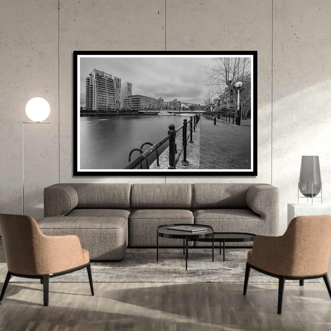 Iron Bridge Salford Quays Manchester in Black and White, Media City, Manchester Photographic Print, Architectural Urban Art Photography